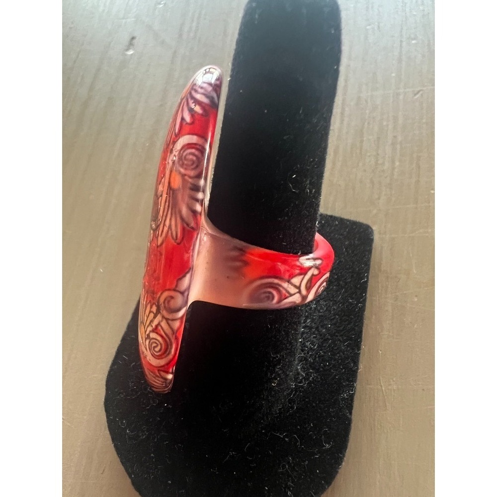 Modern Resin Statement Ring Red Floral Scroll Acrylic Art Ring Size 7 Boutique‎ - Picture 6 of 10